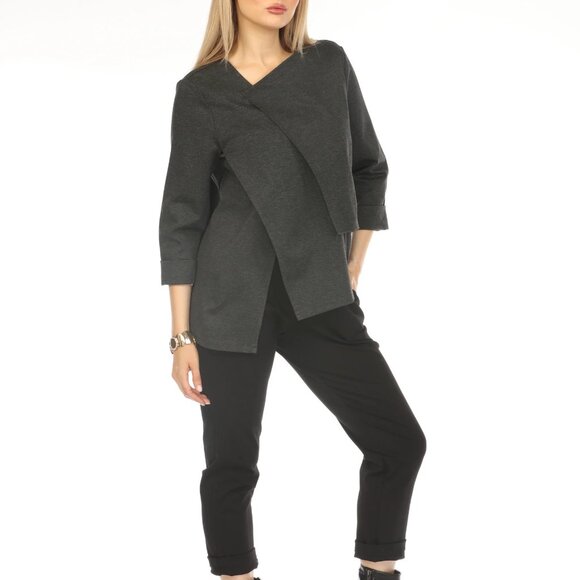Grey Flap Style Asymmetrical Blazer - Picture 2 of 5